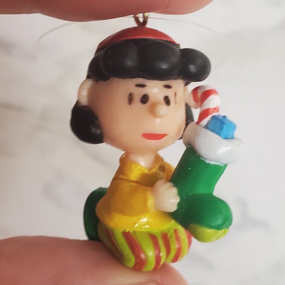 Two Vintage Hallmark Miniature Peanuts Lucy Ornaments